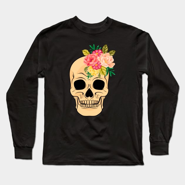 skull and flowers : SMILE Long Sleeve T-Shirt by JHFANART